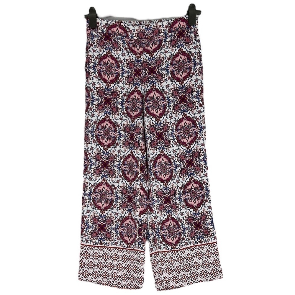 LOFT Burgundy, Navy & White Patterned Cropped Wide-Leg Pants